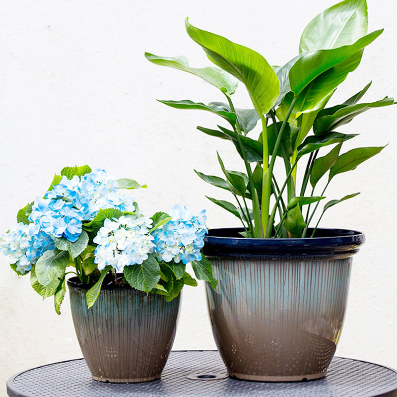 Blue Brown Imitation Ceramic Plant Pot PP Planter Outdoor Garden Decor