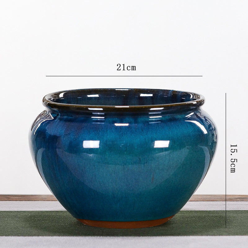 Blue Glazed Terracotta Plant Pot Ceramic Succulent Planter Garden Decor