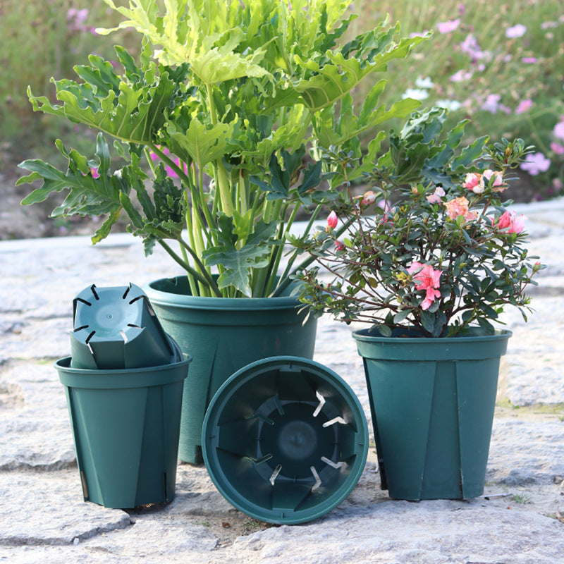 Dark Green Plastic Plant Pot With Saucer Flowers Vegetables Home Garden Decor