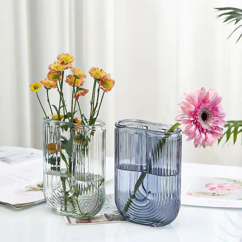 Grey Clear U Shaped Glass Vase Home Living Room Table Decor