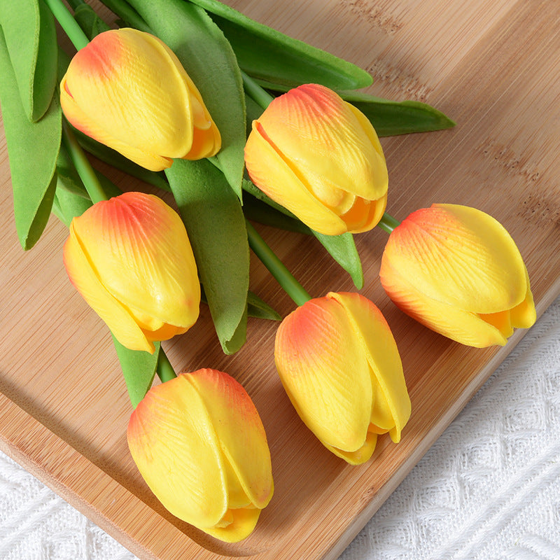 Artificial Yellow Red Tulip Flowers PU Faux Tulip Home Office Wedding Decor