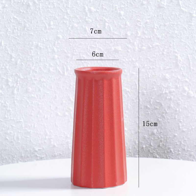 Red Vertical Grain Vase Modern Home Decor Living Room, Kitchen, Office