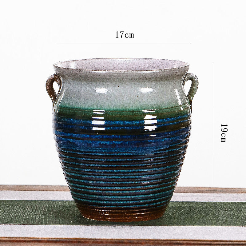 Blue Green Glazed Terracotta Jar Creative Home Garden Decor