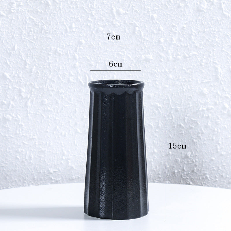 Black Vertical Grain Vase Modern Home Decor Living Room, Kitchen, Office