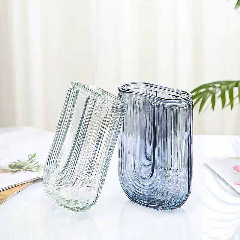 Grey Clear U Shaped Glass Vase Home Living Room Table Decor