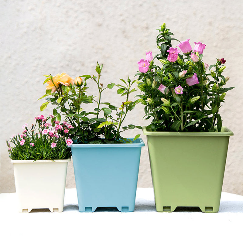 Beige Square Plant Pot Outdoor Garden Planter Flowers Vegetables Herbs