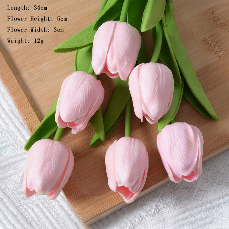 Artificial Light Pink Tulip Flowers PU Faux Tulip Home Office Wedding Decor