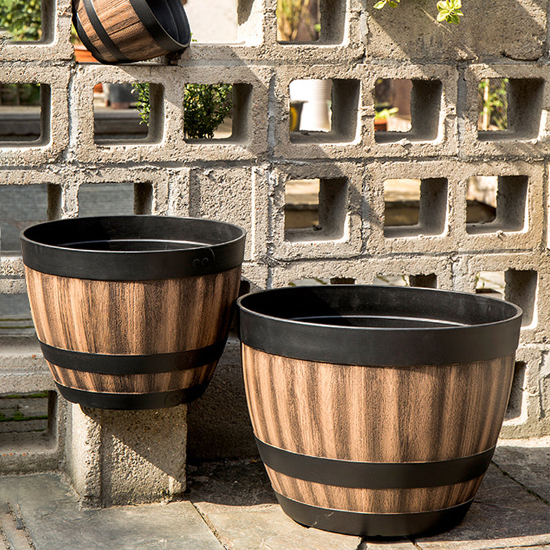 Brown Imitation Wine Wooden Barrel Plant Pot Indoor Outdoor PP Resin Planter