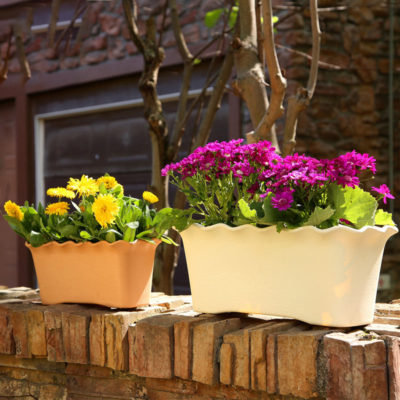 Light Brown Rectangular Plastic Plant Pot Outdoor Planter Home Garden Decor