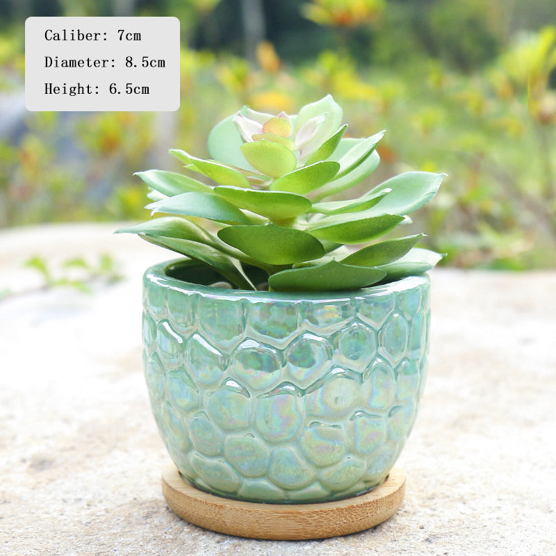 Green Honeycomb Texture Plant Pot Retro Creative Planter Home Garden Decor