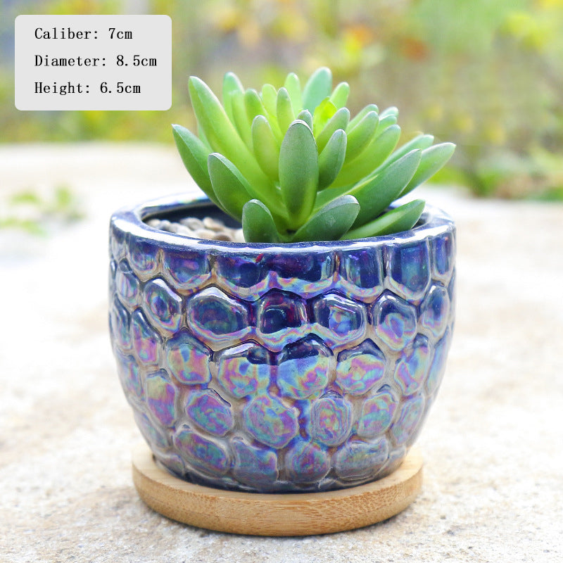 Blue Honeycomb Texture Plant Pot Retro Creative Planter Home Garden Decor