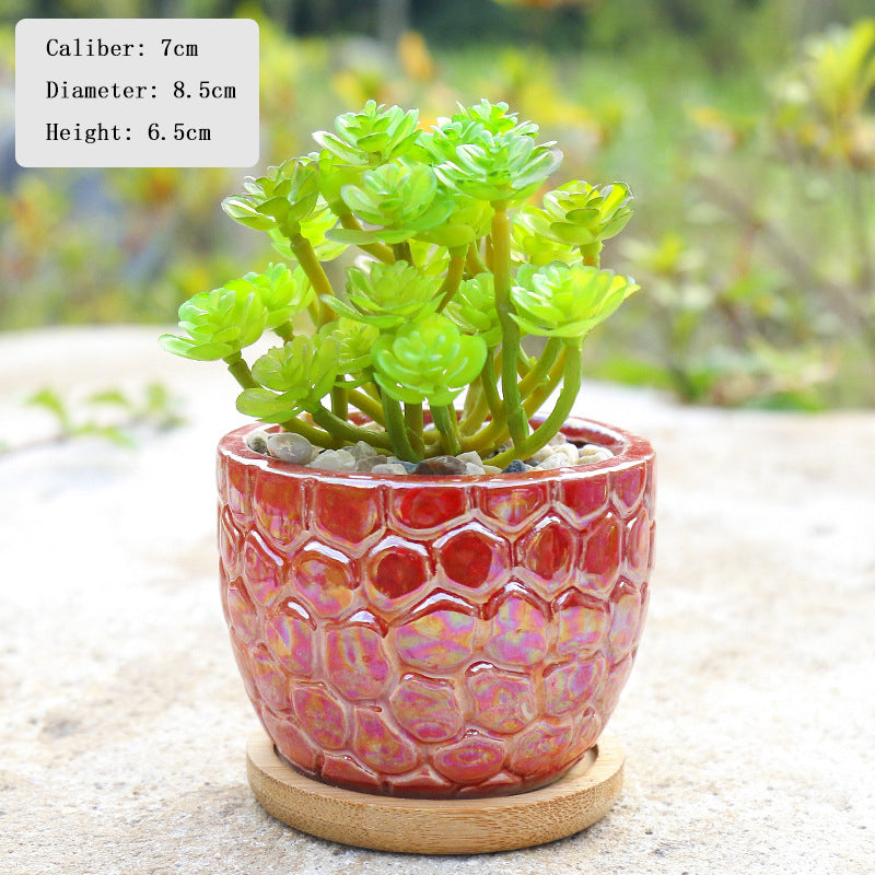Red Honeycomb Texture Plant Pot Retro Creative Planter Home Garden Decor