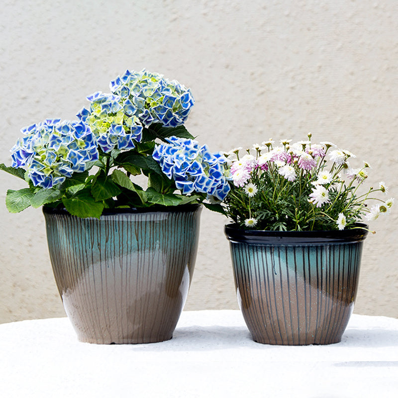 Blue Brown Imitation Ceramic Plant Pot PP Planter Outdoor Garden Decor