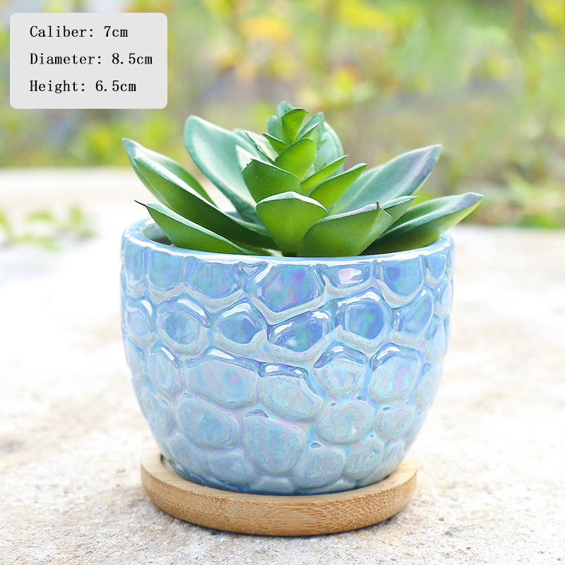 Light Blue Honeycomb Texture Plant Pot Retro Creative Planter Home Garden Decor