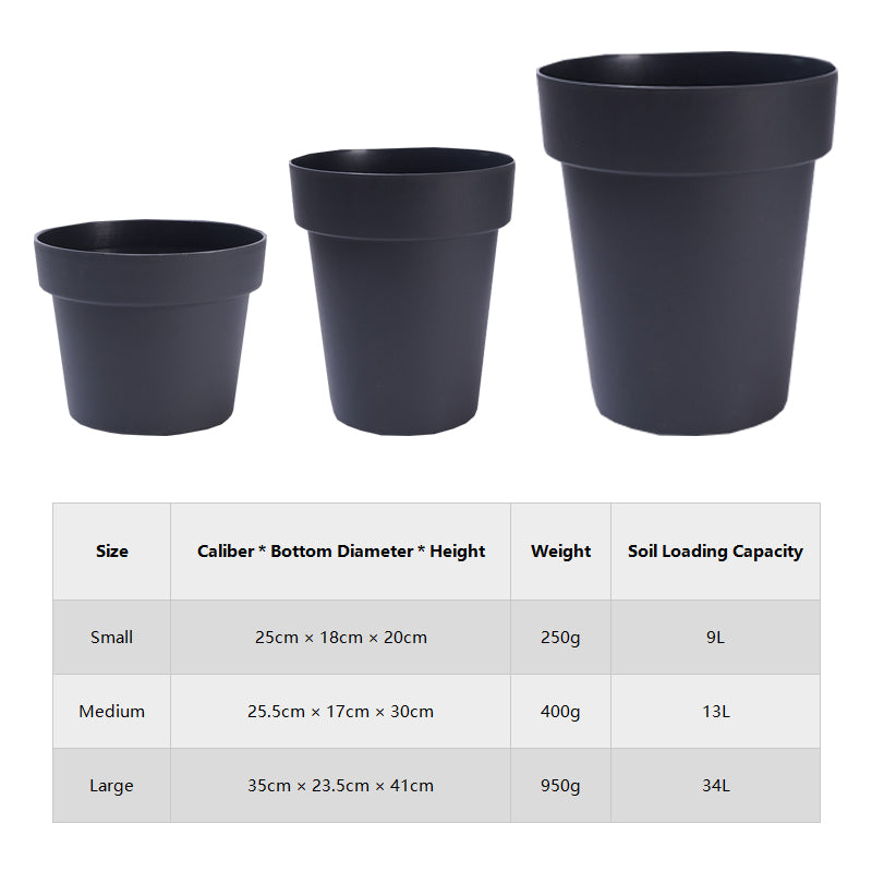 Gray-black Plastic Plant Pots Modern Decorative Planters Indoor Outdoor Flowerpots