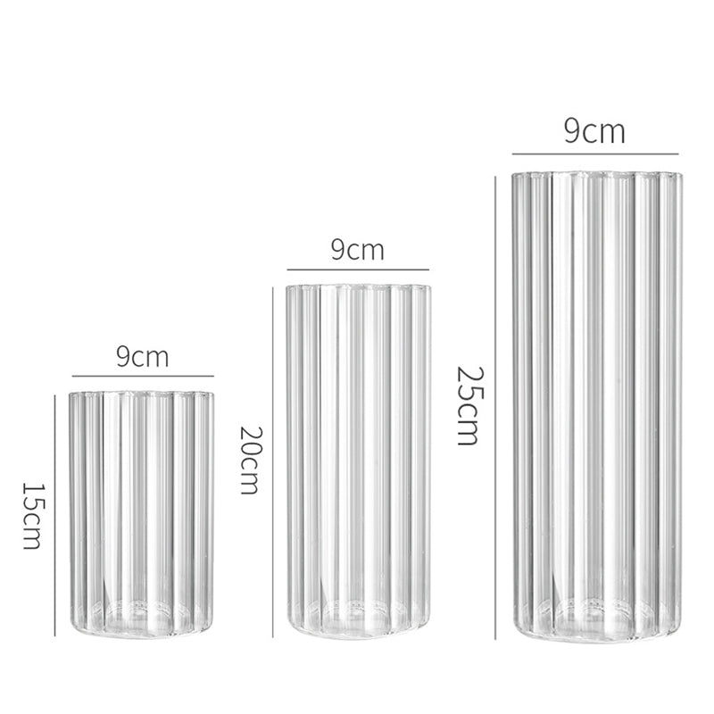 Vertical Stripes Glass Cylinder Vase Living Room, Kitchen, Office, Wedding Decor