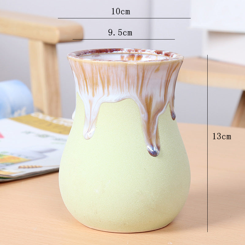 Green Flowing Glaze Plant Pot Creative Ceramic Planter Indoor Outdoor Flowerpot