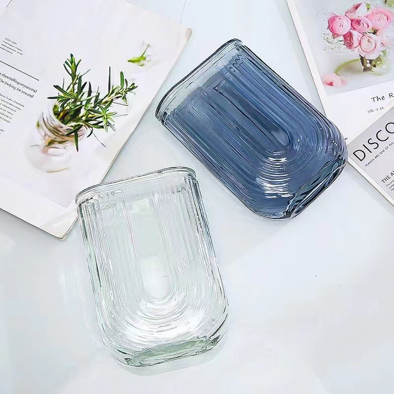 Grey Clear U Shaped Glass Vase Home Living Room Table Decor