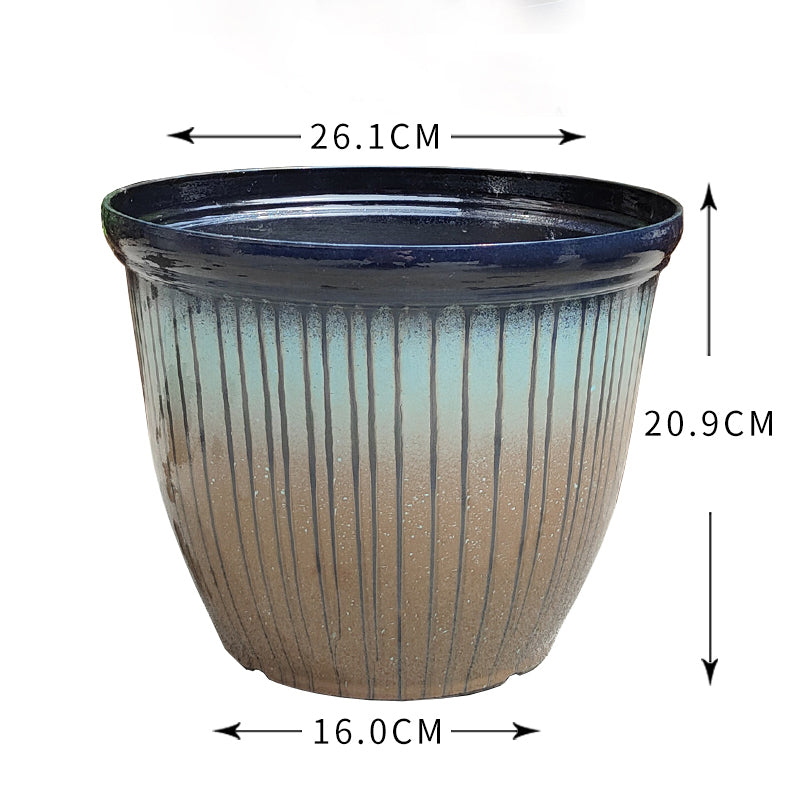 Blue Brown Imitation Ceramic Plant Pot PP Planter Outdoor Garden Decor