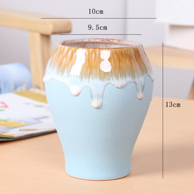 Blue Flowing Glaze Plant Pot Creative Ceramic Planter Indoor Outdoor Flowerpot