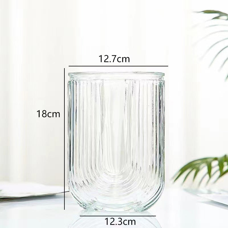 White Clear U Shaped Glass Vase Home Living Room Table Decor