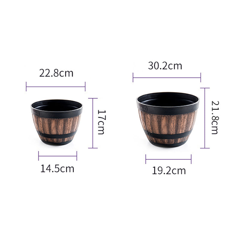 Brown Imitation Wine Wooden Barrel Plant Pot Indoor Outdoor PP Resin Planter