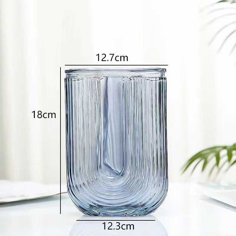 Grey Clear U Shaped Glass Vase Home Living Room Table Decor