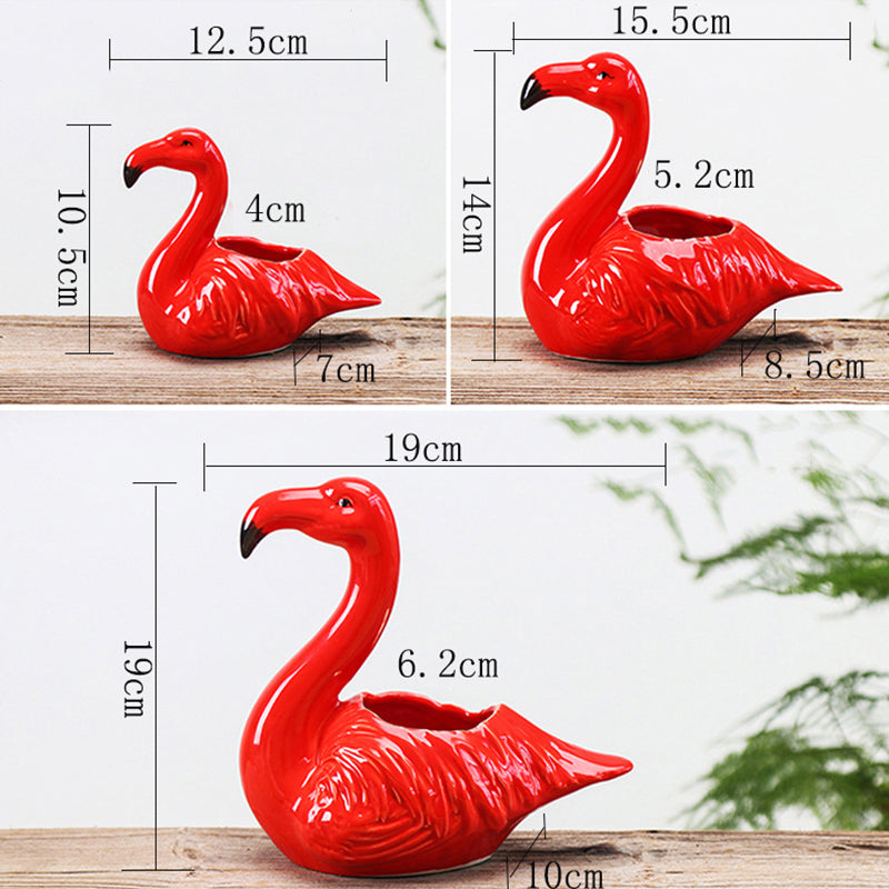 Lovely Red Flamingo Mini Plant Pot Creative Indoor Planter Animal Decor