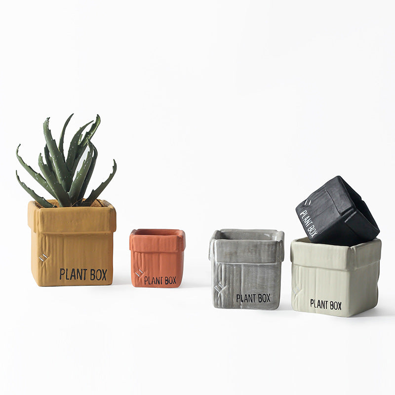 Cream Box Plant Pots Cement Flowerpots