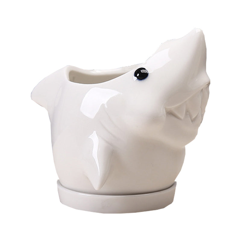 White Dolphin With Tray Creative Animal Indoor Planter, Model 2