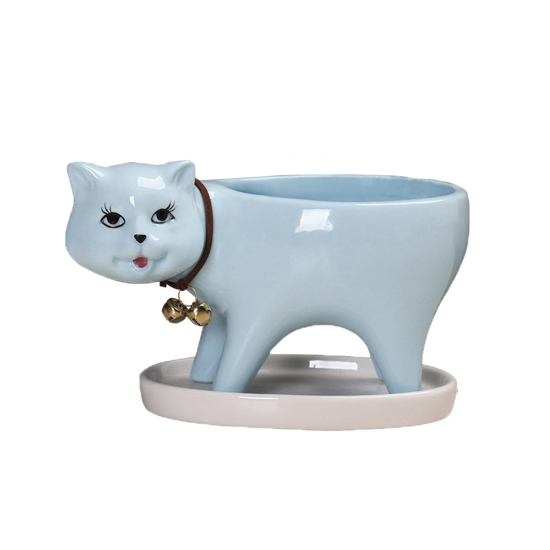 Blue Walking Kitten Plant Pot Mini Creative Planter Indoor Flowerpot