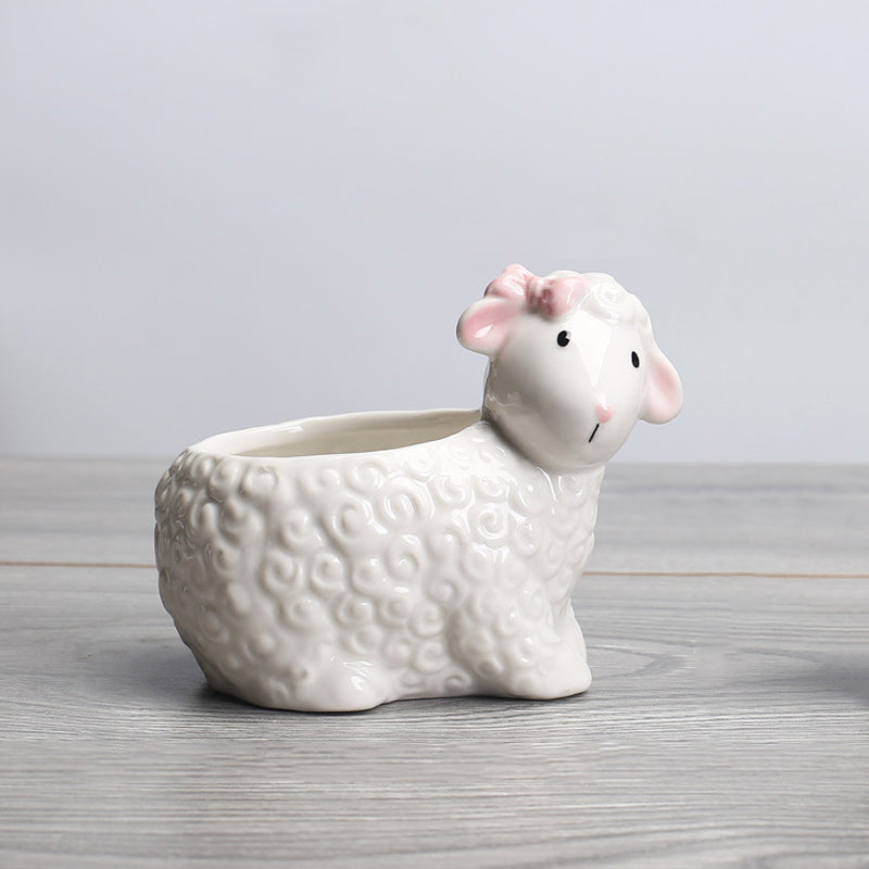 White Female Sheep Plant Pot Indoor Creative Planter Mini Animal Flowerpot