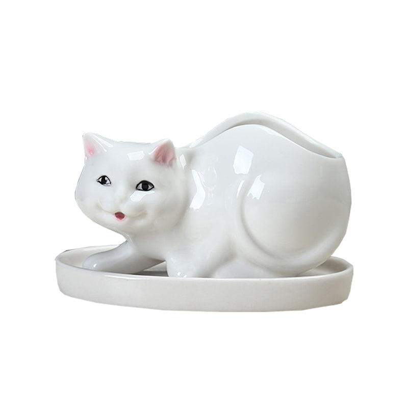 White Baby Kitten Plant Pot Lovely Creative Animal Planter Home Decor