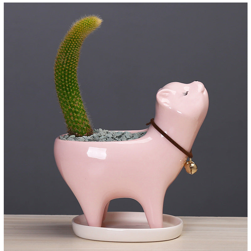 Pink Super Cute Kitten Plant Pot Mini Indoor Planter Animal Decor