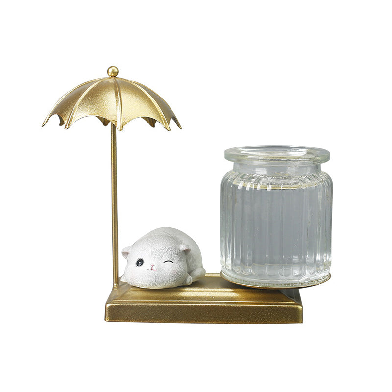 Gold-Plated Umbrella With Cat Wrought Iron Terrarium Pot Hydroponic Plant Pots