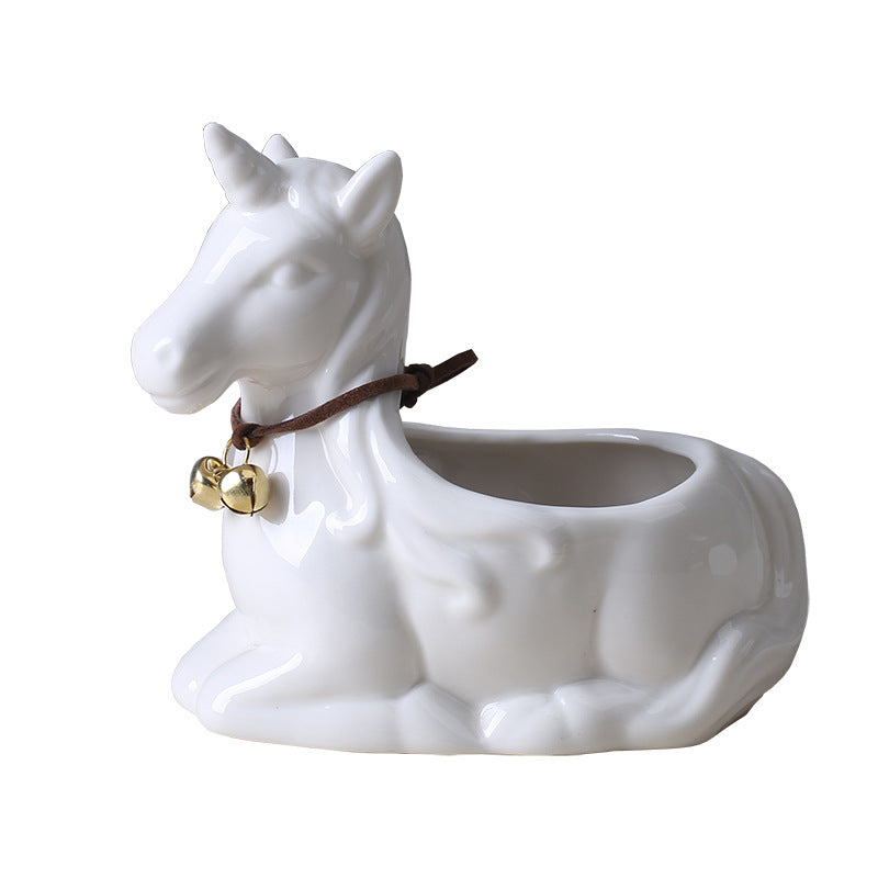 Lovely White Unicorn Plant Pot Mini Creative Planter Home Decor Gifts