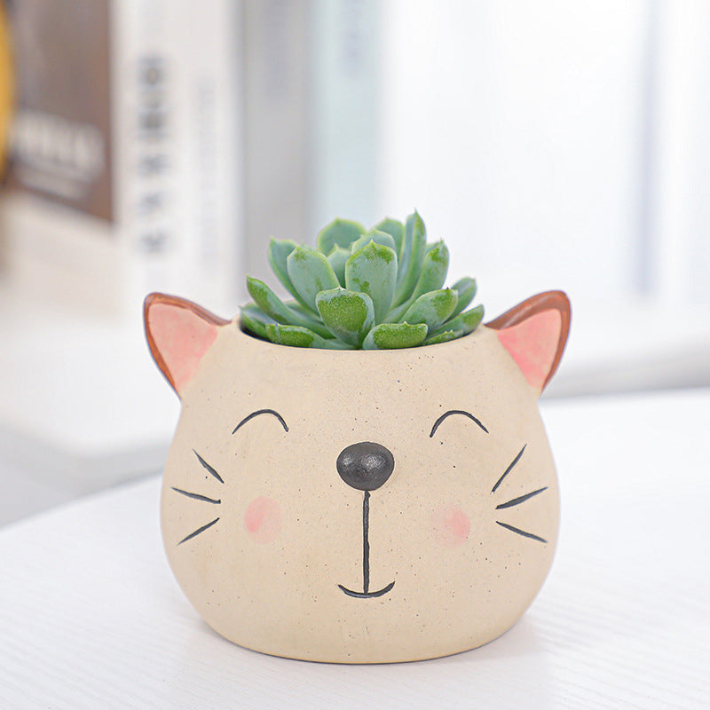 Biscuit Firing Kitten Plant Pot Lovely Succulent Indoor Planter Aloe Cactus