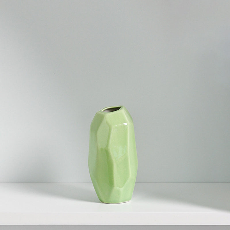 Green Polyhedral Ceramic Vase Home Decor Flower Arrangement