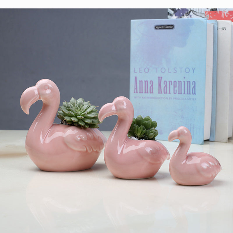 Lovely Pink Flamingo Mini Plant Pot Creative Indoor Planter Animal Decor