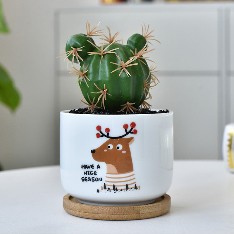 White Deer Cylinder Plant Pot Indoor Succulent Planter Herb Cactus Aloe