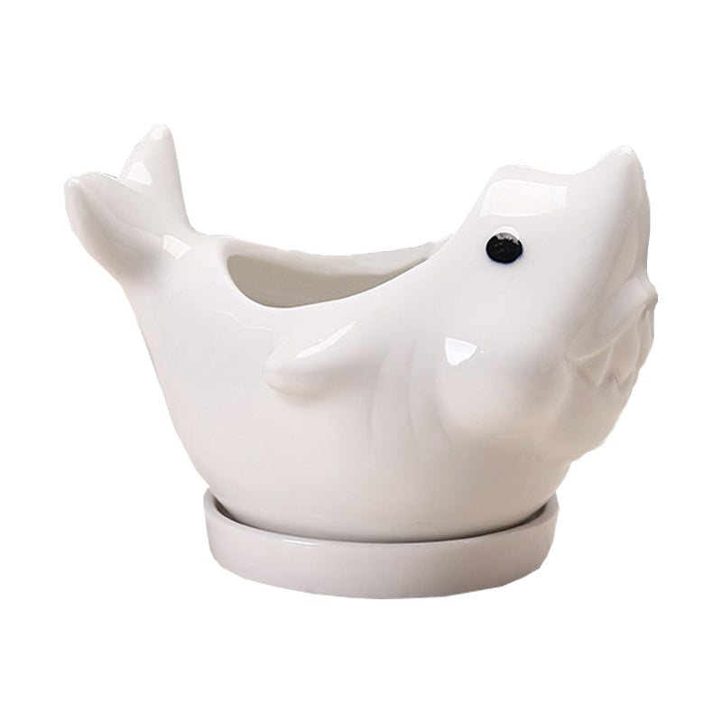 White Dolphin With Tray Creative Animal Indoor Planter, Model 1