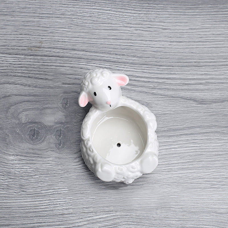 White Playful Sheep Plant Pot Indoor Creative Planter Mini Animal Flowerpot