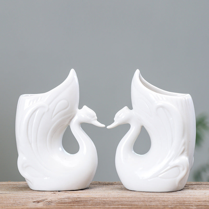 Pair Of Swan Hydroponic Plant Pots Creative Indoor Planters Home Decor