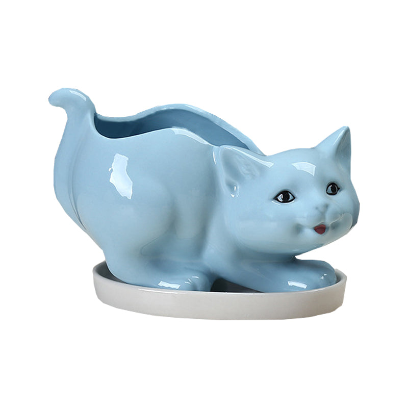 Blue Mother Kitten Plant Pot Lovely Creative Animal Planter Home Decor