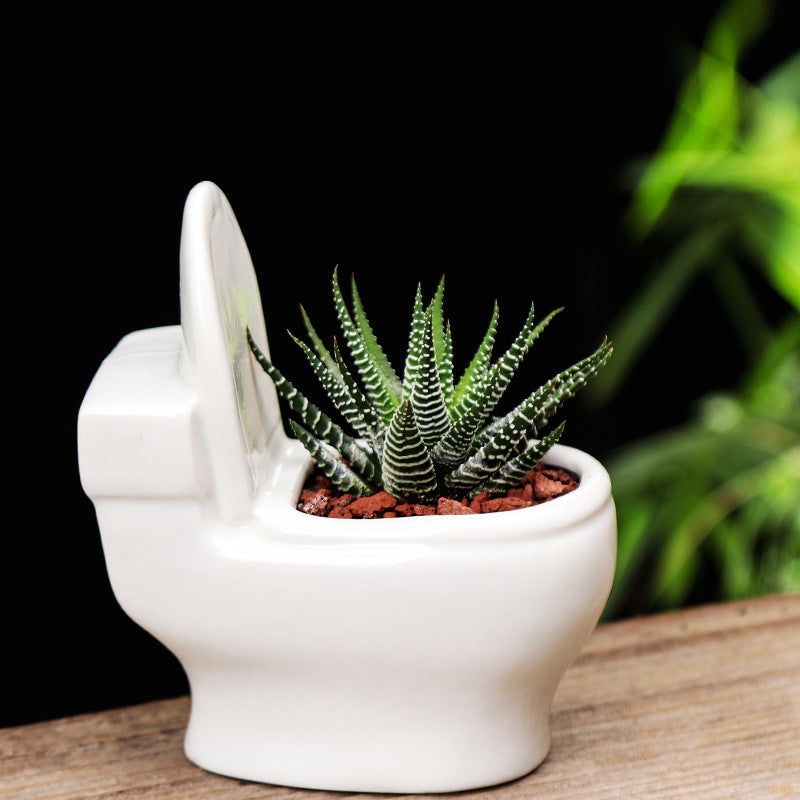 Lovely White Mini Toilet Plant Pot Creative Succulent Planter Home Decor