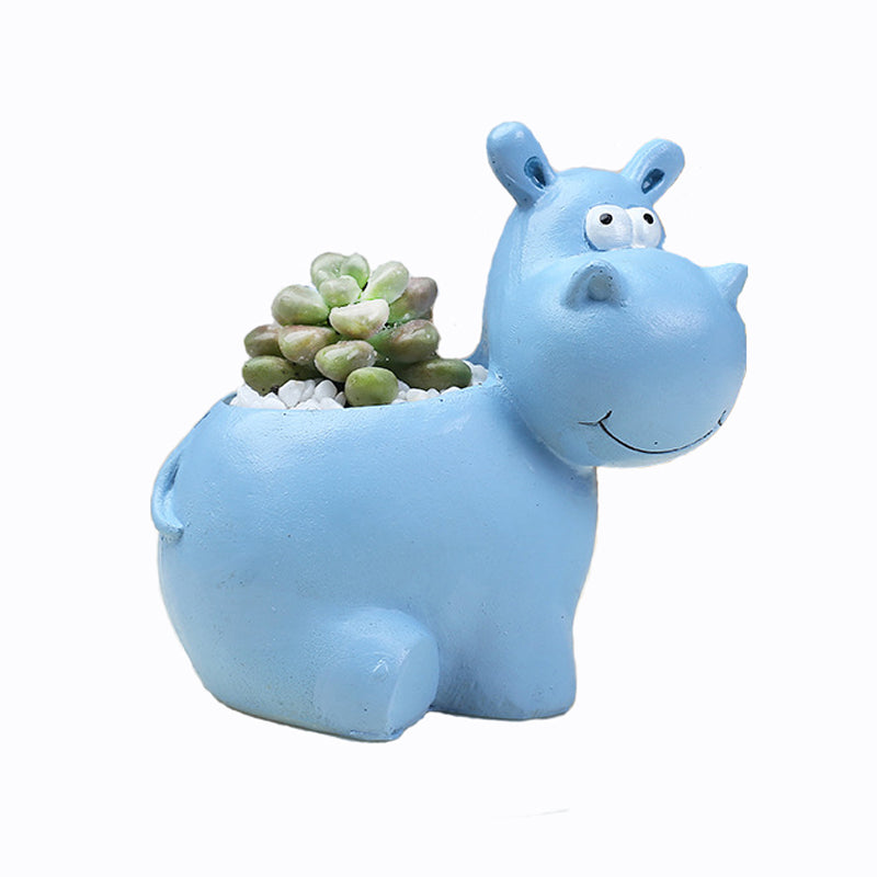 Blue Hippo Mini Resin Plant Pot Indoor Planter Creative Animal Decor