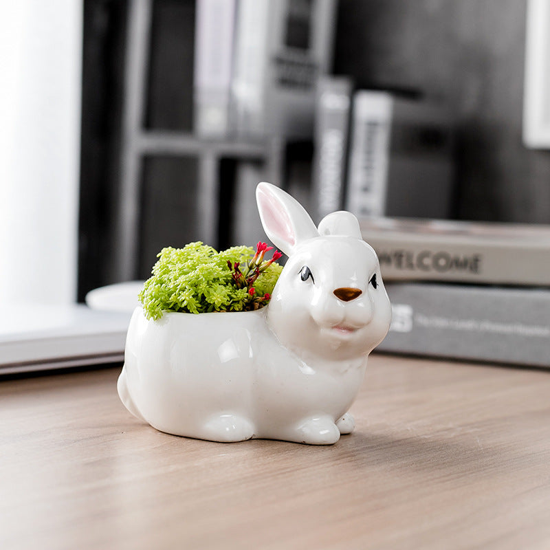 Cute Mini Rabbit Plant Pot Creative Animal Planter Home Decor