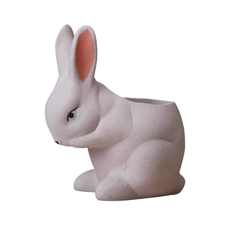 Light Pink Frosted Rabbit Plant Pot Lovely Creative Planter Home Office Decor