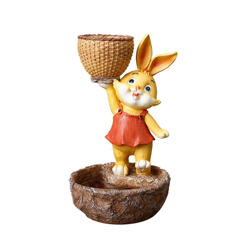 Orange Clothes Yellow Bunny Lifting Basket Resin Plant Pots Lovely Creative Planters