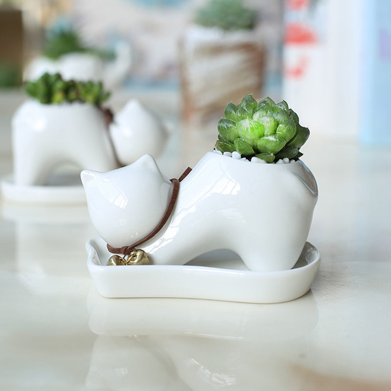 Lovely Stretching Kitten Plant Pot Indoor Succulent Planter, Model 2